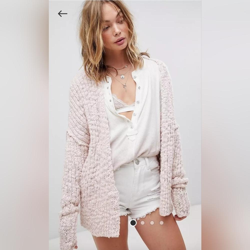 Free People Women's Pink Oversized Large Snap Boho Cardigan Sweater